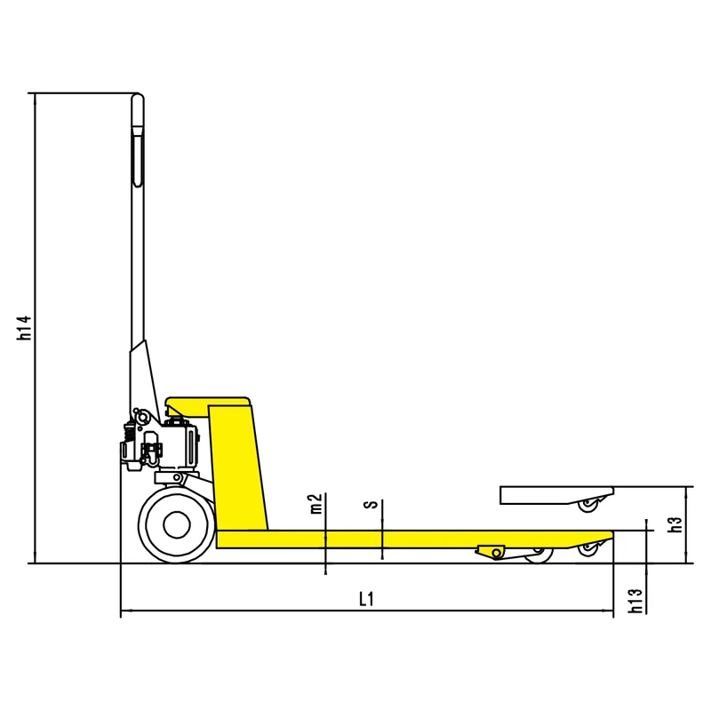 Dimensiunile transpaletului manual cu furci lungi RPV-DV