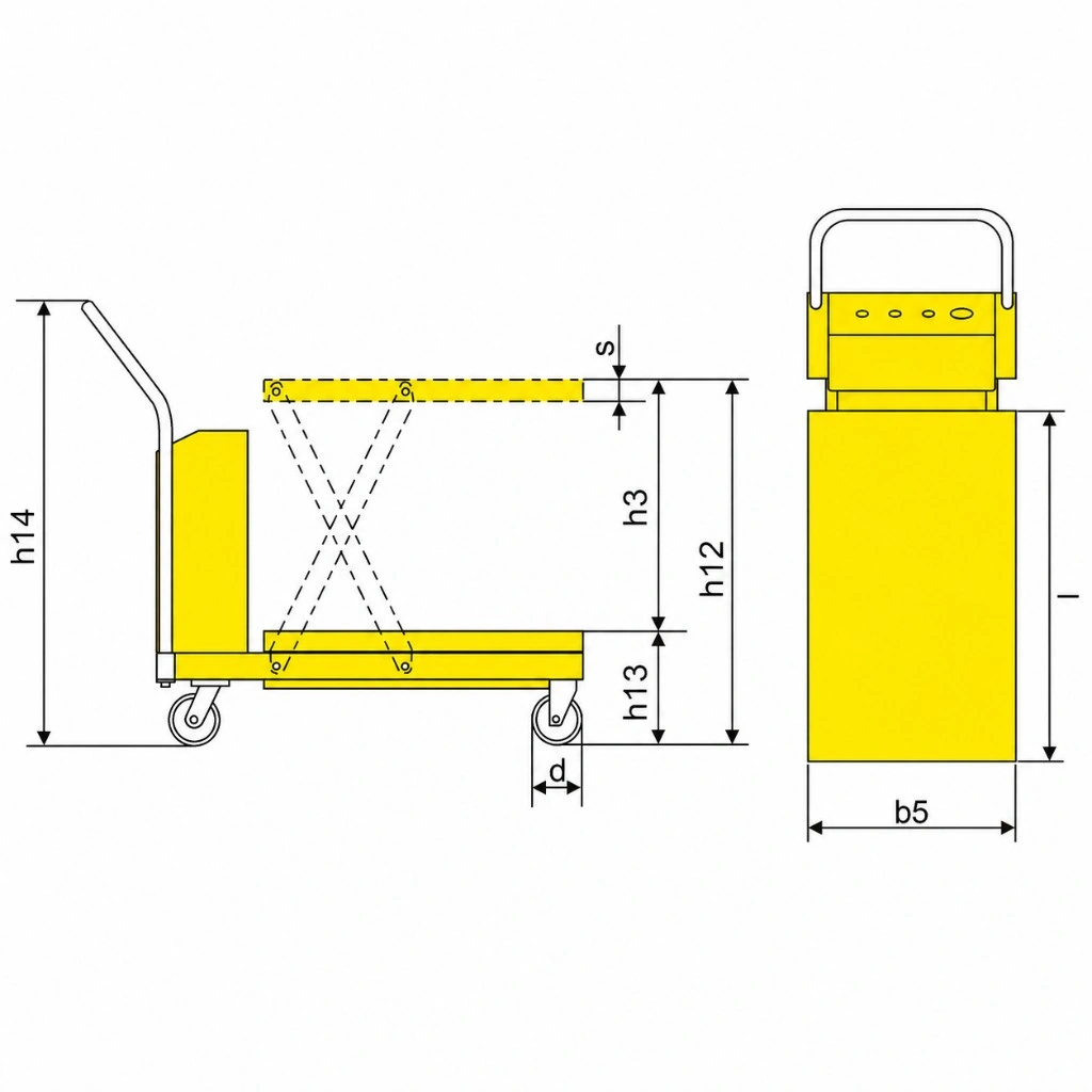 Dimensiuni masă elevatoare semielectrică PMPS500 de 500 kg